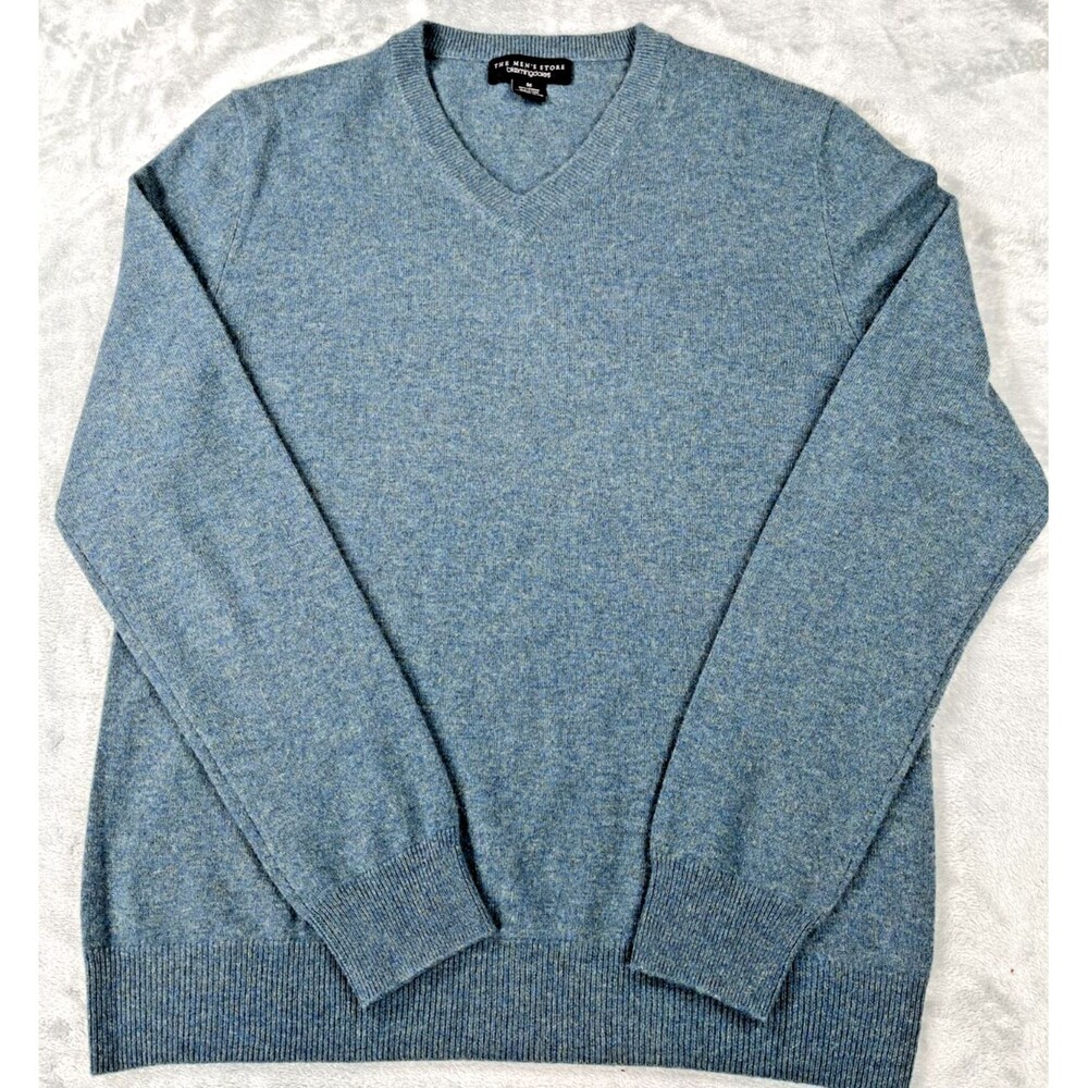The Mens Store Bloomingdales Cashmere Sweater M Blue Green V Neck Pullover Knit